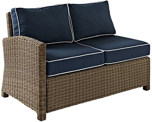 Crosley Furniture Bradenton 5-Piece Outdoor Sectional Sofa Set Brown with Navy Cushions