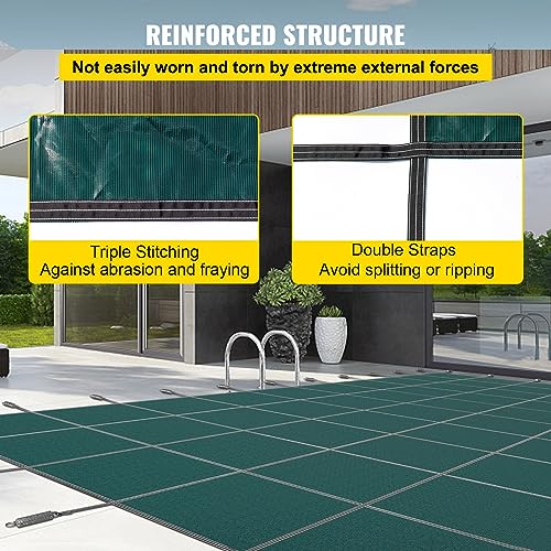 WACTO Rectangular Winter Pool Cover with Right Step, Triple Stitched Mesh, Fits 20x40 ft - Green