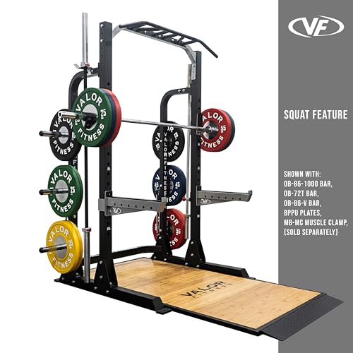 Valor Fitness Squat Rack with Pull Up Bar Weight Cage - 750lb Capacity -Plate & Barbell Storage