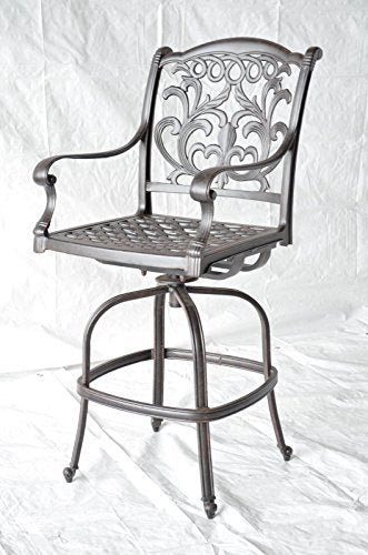 Patio Land Mandalay 5pc Outdoor Patio Bar Set 48" Dark Bronze Cast Aluminum Walnut