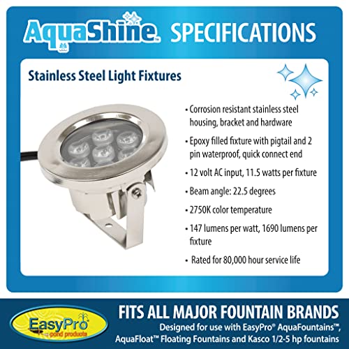 EasyPro Pond Products AquaShine LED Fountain Lights with 150 ft Power Cord, Digital Timer, and Remote Control