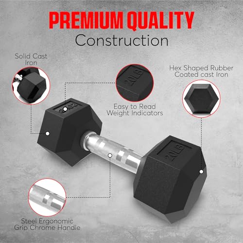 StrengthUSA Rubber Hex Dumbbell Set with Rack 550 lbs Black