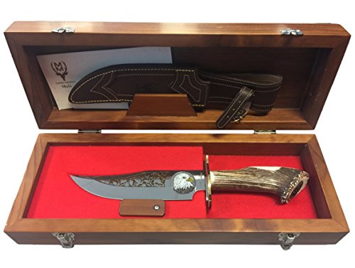 Muela Knives Hand Etched Knife with Bald Eagle Engraving Red