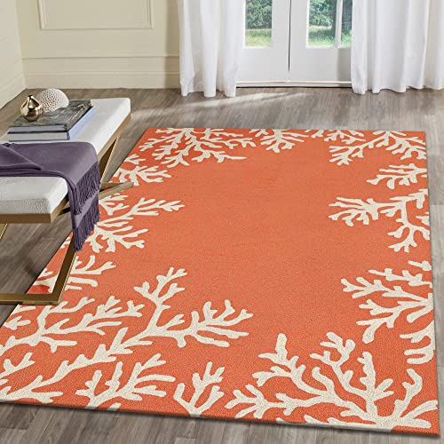 Liora Manne CAPRI Indoor/Outdoor Handmade Area Rug - Coastal Beach Accent Coral Border Orange 8'3" x 11'6