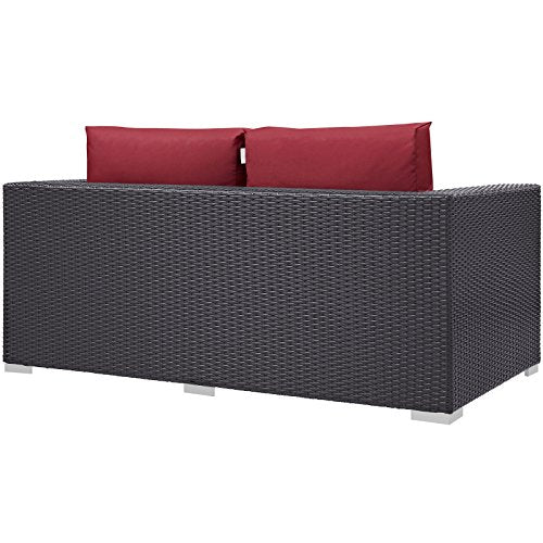Modway Convene Wicker Rattan Outdoor Patio Loveseat with Cushions Espresso Red