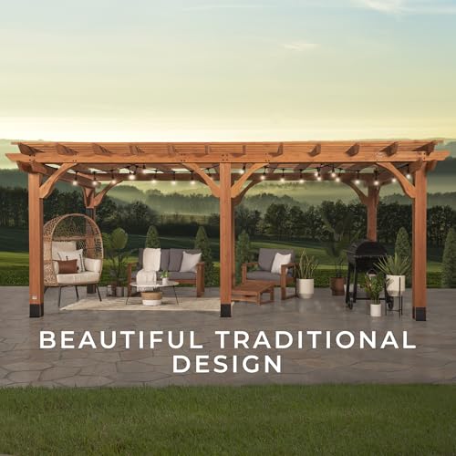 Backyard Discovery Beaumont 20' x 12' Cedar Wood Pergola Kit Light Brown