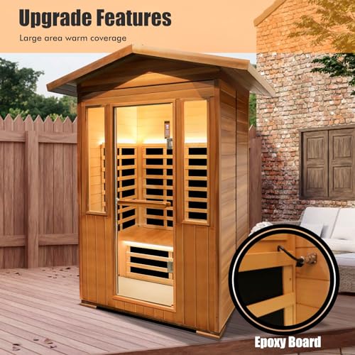 OUTEXER Far Infrared Sauna Room Red Cedar and Canadian Hemlock Wood 1800W Spa Two Person Outdoors
