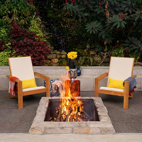 Cambridge Casual Napa Teak Wood Outdoor Adirondack Chair with Quick-Dry Cushion Natural Teak / Textiline Tan