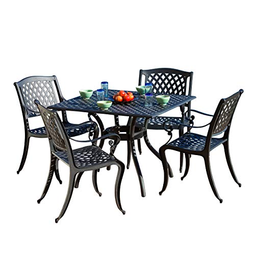 Christopher Knight Home Hallandale 5-Piece Cast Aluminum Outdoor Dining Set Black Sand