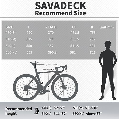 SAVADECK Carbon Fiber Road Bike ULTEGRA R8000 R8020 Disc Brake Thru Axle System Black White