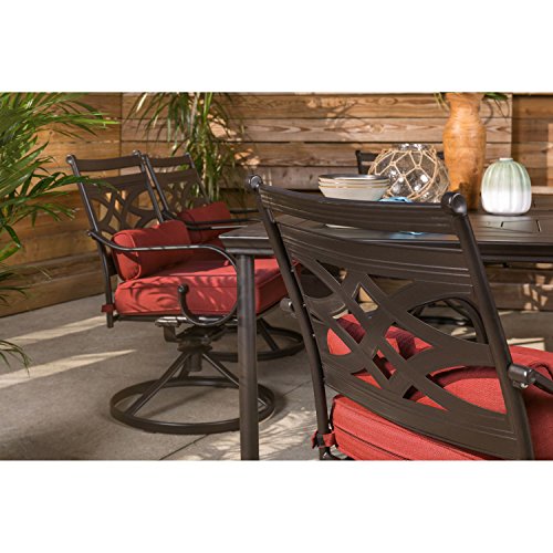 Hanover Montclair 7-Piece Outdoor Dining Set with 6 Swivel Rockers Chili Red