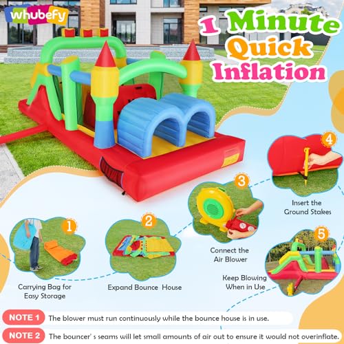 Whubefy Inflatable Obstacle Course Bounce House with Slide and Tunnels
