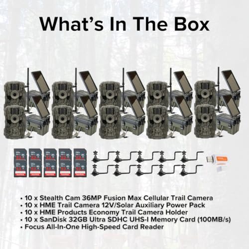 Stealth Cam 36MP Fusion Max Cellular Trail Camera Bundle with Solar Power Pack, Holder, Memory Cards (10-Pack)