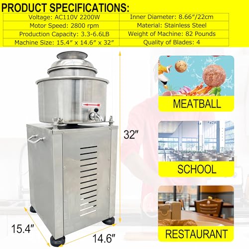 LGXEnzhuo Commercial Meatball Beater Grinder 2200W Stainless Steel Gray
