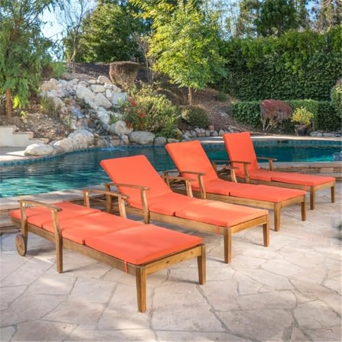 Afuera Living Outdoor Chaise Lounge Set of 4 Teak and Orange