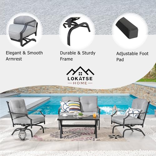 LOKATSE HOME 4-Piece Outdoor Bistro Furniture Set with Cushions Grey