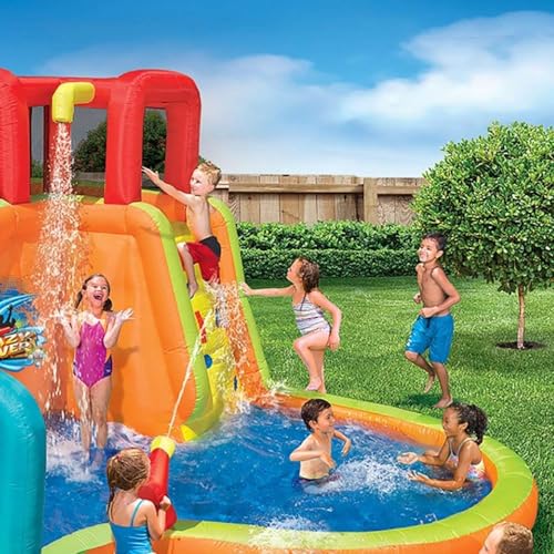 BANZAI Inflatable Water Park with Waterslide, Water Cannon, and Splash Pool