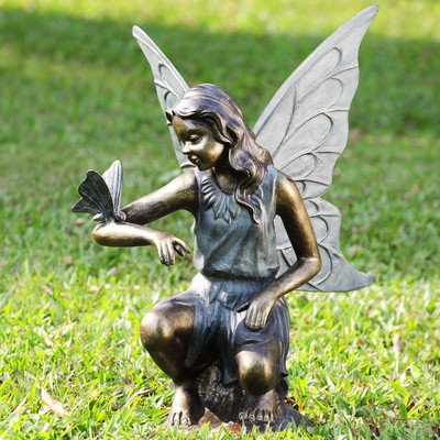 Zeckos Fairy and Butterfly Grace Garden Statue Gray