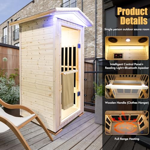 OUTEXER Outdoor Wooden Infrared Sauna 1300W Low-EMF Finland Spruce Wood