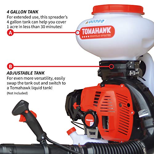 Tomahawk Power 4 Gallon Motorized Backpack Spreader for Granular Fertilizer, Seed, Feed, Salt Ice White