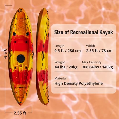 CuisinAid 9.4FT Sit-On-Top Fishing Kayak with Paddles Green Yellow