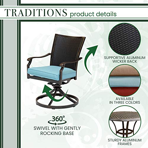 Hanover Traditions 3-Piece Patio Bistro Set with Cushioned Wicker Back Rocker Chairs and Round Table Blue