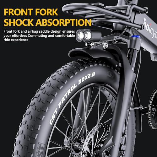 Baicycle Folding Electric Bike 62-Mile Range 48V Removable Battery 20-Inch Fat Tire Grey
