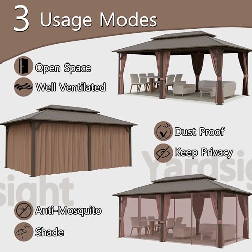 Yardsight 12'x18' Hardtop Gazebo Outdoor Aluminum Frame with Netting and Curtains