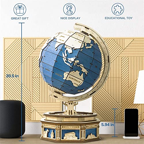 PRODCA 3D Wooden Globe Puzzle Box Wood Model Kit for Adults and Teens