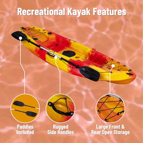 CuisinAid 9.4FT Sit-On-Top Fishing Kayak with Paddles Green Yellow