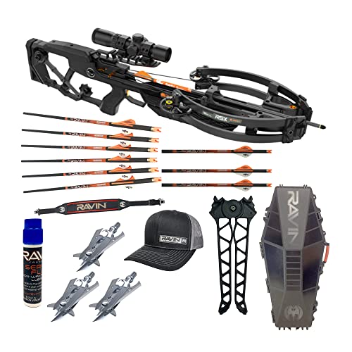 RAVIN R5X Crossbow Bundle with Hard Case, Titanium Broadheads, Carbon Arrows, Sling, Bi-Pod, Hat, String Fluid Black
