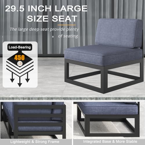 LayinSun Large Aluminum Patio Furniture Set with Fire Pit Table, 11 Pieces Outdoor Sectional Sofa Set Black/Navy Blue