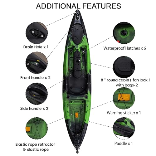 Hipicute 13FT Fishing Kayak Green Camo with Paddle & Comfortable Seat, 400LBS Capacity