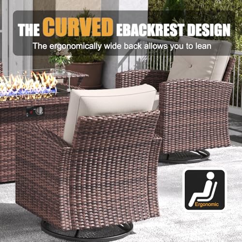 LayinSun 6 Pieces Patio Furniture Set with Swivel Chairs Brown/Beige