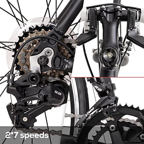 HH HILAND Hiland 700c Road Bike 14 Speeds Light Weight Aluminum Frame Racing Bike City Commuting Road Bicycle Black