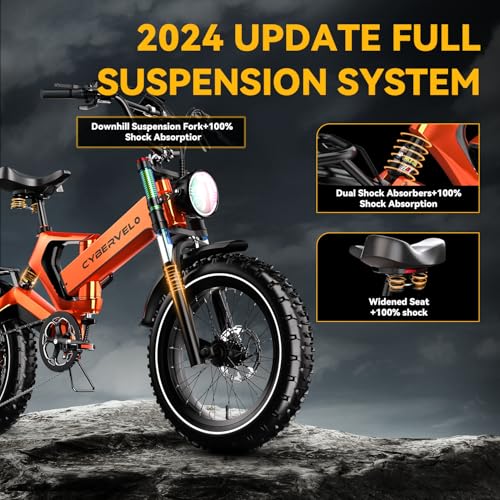 Cybervelo EK6 Max 2.0 Electric Bike 2200W 25Ah 20" Fat Tire Orange