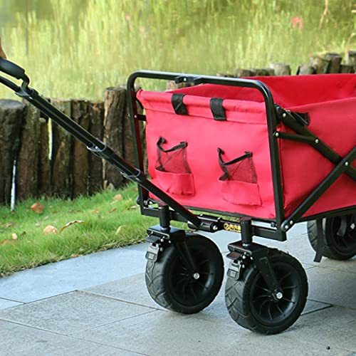 5sssallefaa Foldable Beach Cart Outdoor Folding Utility Wagon 4-Wheel Portable Fishing Trolley with Storage Basket