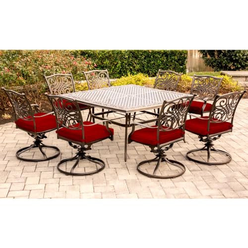 CAMBRIDGE Seasons 9-Piece Outdoor Dining Set with 8 Swivel Chairs and 60x60 Table Red