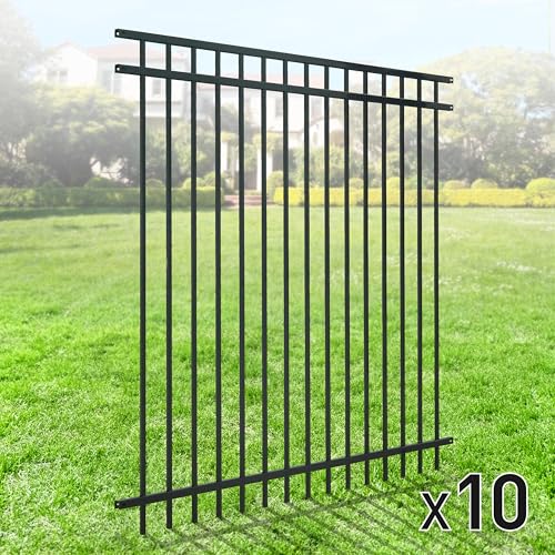 Fencer Wire Heavy Duty Flat Top Fence Barrier Panel Black, 6FT x 6FT, Pack of 10