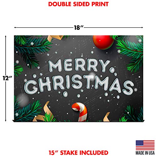 Yard Sign Merry Christmas Happy Holidays Lawn Sign 18" x 12" with Heavy Duty Stake