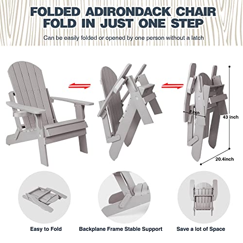 hOmeQomi Folding Adirondack Chairs Set of 4 All Weather Resistant with Cup Holder Grey