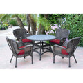 Jeco Windsor Espresso Wicker Dining Set with Cushions Red