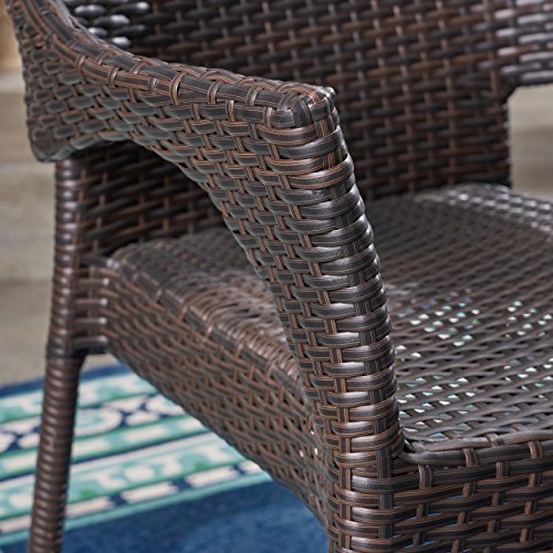 Great Deal Furniture GDFStudio Outdoor 3 Piece Acacia Wood and Wicker Bistro Set Teak Finish + Multi Brown