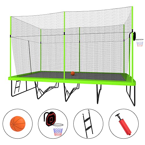 NicBex Outdoor Rectangular Trampoline with Enclosure 10ft x 17ft Green