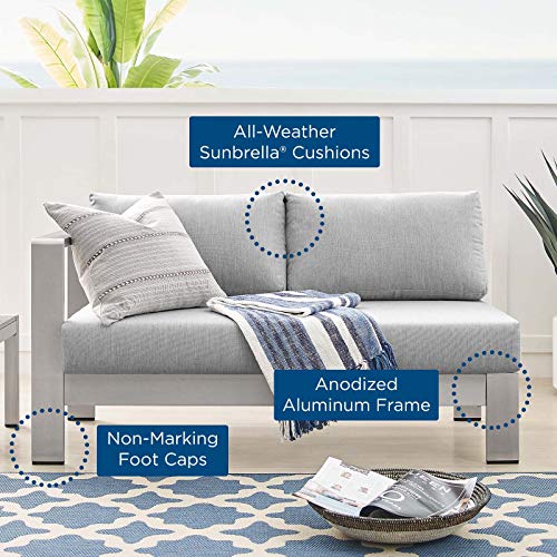 Modway Shore Sunbrella® Fabric Aluminum Outdoor Patio Left-Arm Loveseat Silver Gray