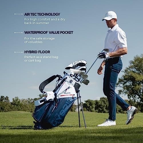 Big Max Dri Lite Hybrid Plus 14 Way Divider Golf Stand Bag White Navy Red