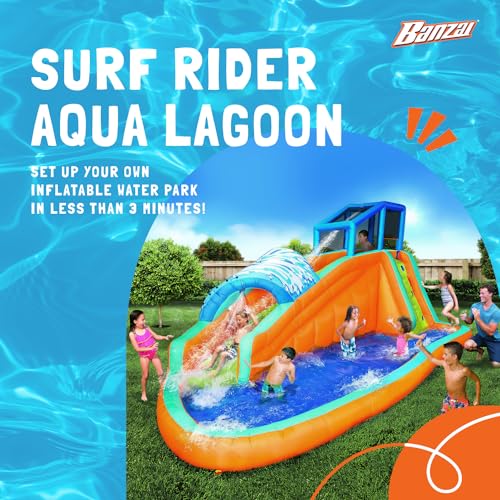 BANZAI Surf Rider Large Inflatable Water Slide Park Blue
