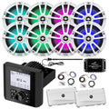 Enrock Marine Bluetooth AM/FM Radio Receiver with 6.5" LED Speakers, 4-Channel Amplifier & Accessories Black