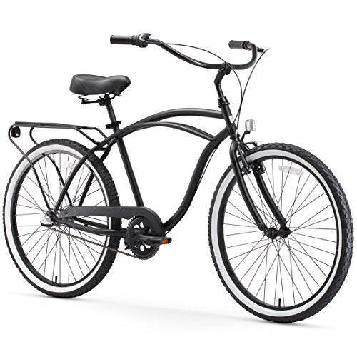 sixthreezero Men's Beach Cruiser Bike 7-Speed Step-Through Touring Hybrid Bicycle Matte Black w/ Black Seat/Grips