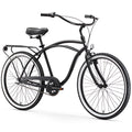 sixthreezero Men's Beach Cruiser Bike 7-Speed Step-Through Touring Hybrid Bicycle Matte Black w/ Black Seat/Grips